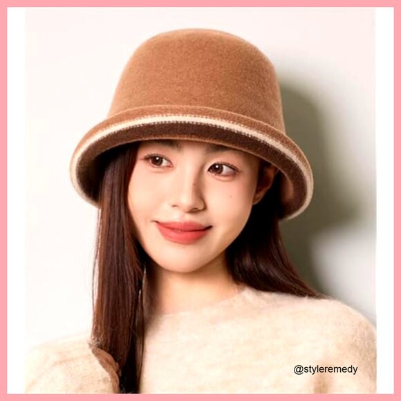 Wool Blend Vintage Bucket Hat with Adjustable Drawstring for Fall Winter